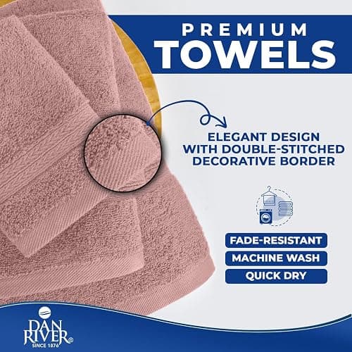 DAN RIVER 8 PC Luxury Bath Towels for Bathroom, 2 Bath, 2 Hand, and 4 Wash Cloths, 600 GSM 100% Ring Spun Cotton Towel Set, Highly Absorbent, Gym, Hotel, and Spa, Dusty Rose thumbnail 7