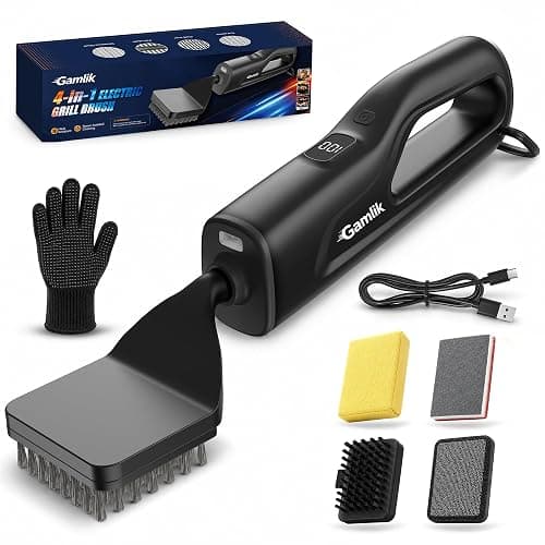 Electric Grill Brush with LED Light, Grill Cleaner for Outdoor Grill（Black） | Reciprocating Cleaning Action, Hot Grill Cleaning, Brushless Motor, 3-5H Runtime, LED Light, Ergonomic Handle, 4 Heads Kit - Image 1