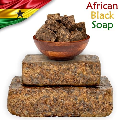 Raw African Black Soap Bar 8 oz. - 100% Pure Natural From Ghana. Acne Treatment, Aids Against Eczema & Psoriasis, Dry Skin, Scars and Dark Spots. Great For Pimples, Blackhead, Face & Body Wash. thumbnail 2