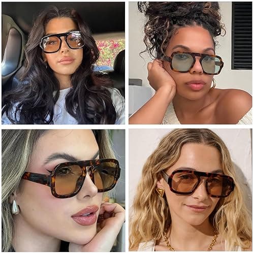 YDAOWKN Retro Square Aviator Sunglasses for Women Men Trendy Flat Top Sun Glasses UV Protection Vintage Shades thumbnail 3