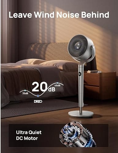 Dreo Smart Fans for Bedroom, 120° +120° Omni-Directional Oscillating Fan, 90ft Quiet Pedestal Fan with RGB Light, 9 Speeds, 6 Modes, 20dB, 8H Timer, Wi-Fi/Voice, 37-42" Floor Fans with Remote, Silver thumbnail 4