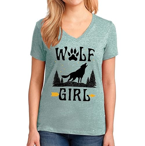 Wolf Girl Shirt Funny Wildlife Animal Lovers Howling Wolf Women T-Shirts thumbnail 3