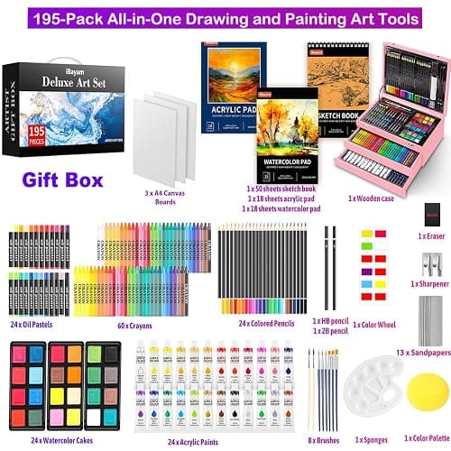iBayam Gifts for Kids Teens Girls Women, 195-Pack Arts and Crafts Supplies for Adults Kids, Art Kits Paint Set for Acrylic Oil Watercolor Canvas Ceramic Rock Eggs Egg Tempera, Easter Basket Stuffers thumbnail 2
