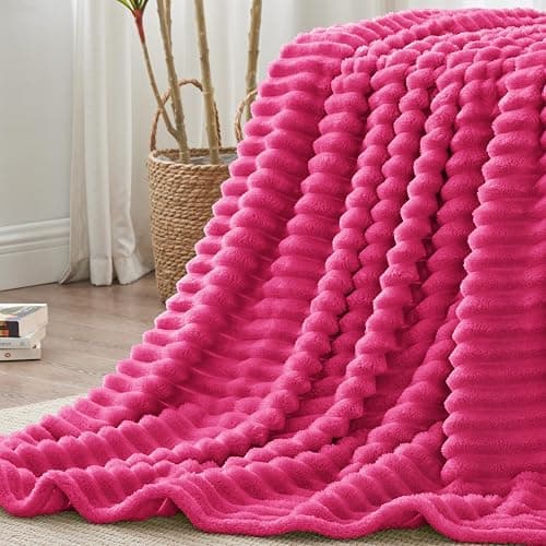 BEDELITE Twin Blanket for Couch & Bed, 300GSM Soft & Warm Fleece Blanket, Decorative and Giftable Striped Hot Pink Blankets for Women, Men, 60"x80" thumbnail 10