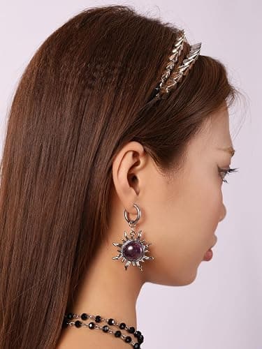 Sacina Black Brown Sun Crystal Hoop Earrings, Gothic Boho Earrings, Goth Jewelry, Christmas Jewelry Gift for Women thumbnail 3