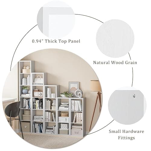 VDNEND Cube Storage Organizer Bookcase, Decorative 11 inch Open Back Cubical Shelf with Thickened Border, Display Bookshelf for Living Room, Home Office, Sturdy Room (White, 8 Cube) thumbnail 7