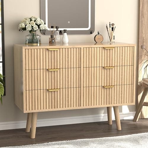 SFDOU Wooden Fluted Dresser for Bedroom,Modern Wide Chest of 6 Drawers Dressers for Bedroom Furniture,Wood Drawer Dresser with Storage, Easy to Assemble Dressers for Living Room,Hallway - Image 1