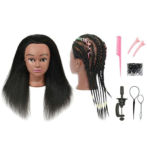 RYHAIR Mannequin Head with Human Hair for Hairdresser Training Braiding Styling Manikin Cosmetology Makeup Manican Doll Display Practice with Stand - Image 1