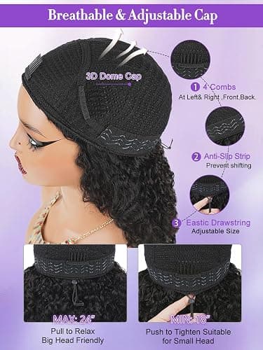 Legendhair Burmese Curly Half Wig Human Hair 18 Inch 180% Density Wear and Go Glueless Wig with Drawstring Spiral Curly Ends 3 in 1 Flip Over Headband Wig Beginner Friendly for Black Women thumbnail 6