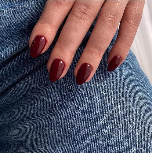 Wine Red Press On Nails Short Oval,KQueenest Thick Acrylic Nails Press Ons,Short Almond Nails Glue on,Natural Round Fake Nails,Burgundy One Color Gel Stick On Nails Set For Tiny Average Wide Nail Beds thumbnail 3