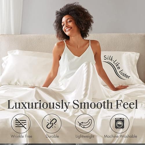 Madison Park Essentials Polyester Satin 6 Piece Sheet Set with Ivory MPE20-904, Queen thumbnail 4