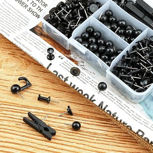 260 Pcs Push Pins Set 5 Styles Black Thumb Tacks Cute Push Pins for Bulletin Board, Cork Board thumbnail 7