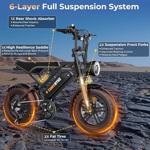 Tamobyke T16 Electric Bike for Teens & Childs, 1000W Motor 48V15.6Ah Removable Battery, 30MPH Off-Road Electric Bicycle,16"Fat Tire Ebike for Kids, 7-Speed,Dual Hydraulic Brakes, Fits Riders 4'5"-5'4" thumbnail 4