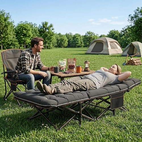 ABORON 2PK XXL Camping Cot for Adults 900LBS - 78"×32" Oversized Folding Bed with Mattress Pad, Heavy Duty 1200D Oxford Outdoor Cot with Carry Bag thumbnail 2