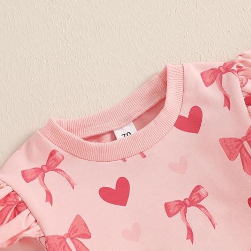 FYBITBO Toddler Baby Girl Valentines Day Outfit Heart Embroidery Long Sleeve Ruffle Sweatshirt Pants Set 2Pcs Spring Clothes thumbnail 3