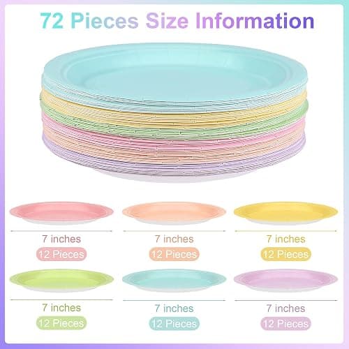 Breroa 72 Pcs Pastel Paper Plates 7 Inch Bulk Pastel Plates Disposable | Dessert Plates Heavy Duty Solid Color Paper Plates Table Decors Party Supply for Birthday Party, Dinner Table, Wedding thumbnail 3