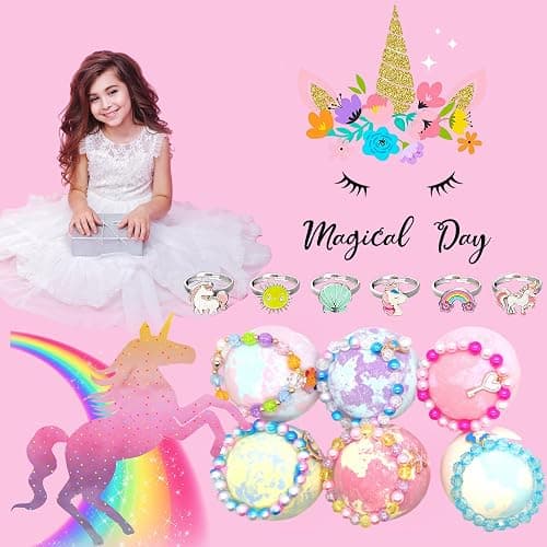 Unicorn Bath Bombs with Surprise Inside for Kids Girls, Bath Bombs Surprise Birthday Gifts Unicorn Gifts for Kids Girls with Jewelry Toys Inside thumbnail 5