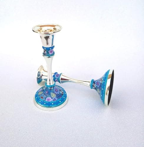 Candlesticks Holders, Handmade Shabbat Candlesticks of Nickel and Polymer Clay, Lovely Table Decoration great as Housewarming and Hostess Gift thumbnail 2