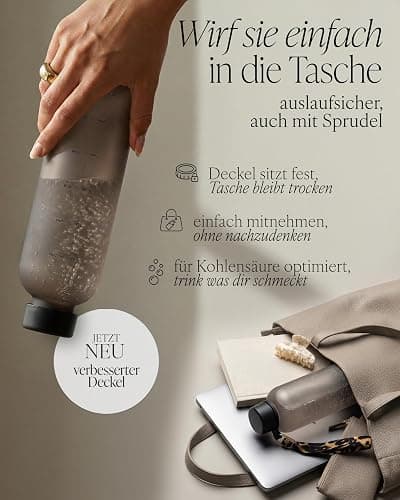MAMEIDO Trinkflasche Kohlensäure geeignet aus Tritan 1,5 l Urban Taupe | auslaufsicher, BPA-frei mit abnehmbarer Trageschlaufe – Wasserflasche für Sport, Schule & Büro thumbnail 3
