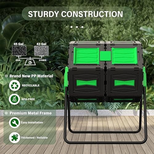 AACULPET Compost Bin Outdoor 45 Gallon / 170L Dual Chamber Composter, 360° Rotating Compost Barrel, BPA-Free Fast-Working All-Season Heavy-Duty Large Compost Tumbler for Garden Kitchen Yard Waste thumbnail 7