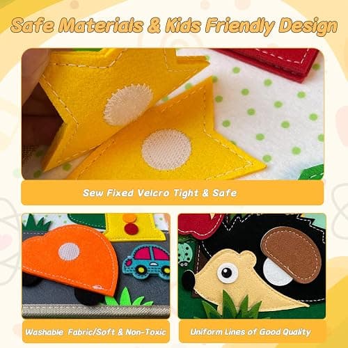 Cobelae Montessori Busy Book for Toddlers 1-3, Toddler Busy Board Felt Quiet Book, Baby Preschool Learning Activity Books Airplane Travel Toys for Kids Ages 1+ Year Old Boys Girls Gifts thumbnail 5