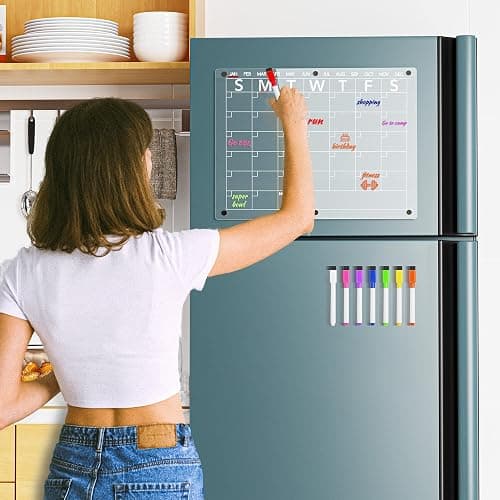 Neatsure Acrylic Magnetic Dry Erase Board Calendar for Fridge, Clear Monthly Planner Whiteboard for Refrigerator, w/ 8 Colors Markers, 15"x11" thumbnail 3