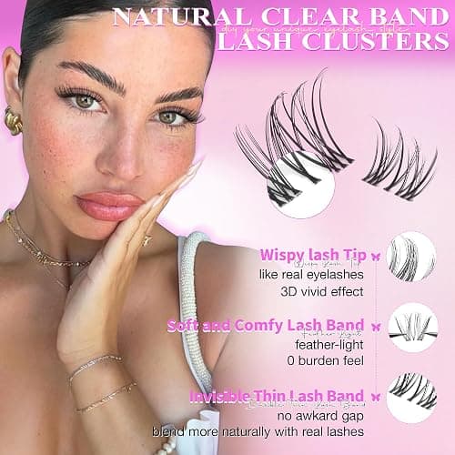 Natural Lash Clusters Venus Wispy Cluster Eyelash Extensions Invisible Thin Band Eyelash Cluster 8-16mm DIY Lash Extensions with Clear Band Individual Lashes Clusters Natural Look by WTVANE thumbnail 3