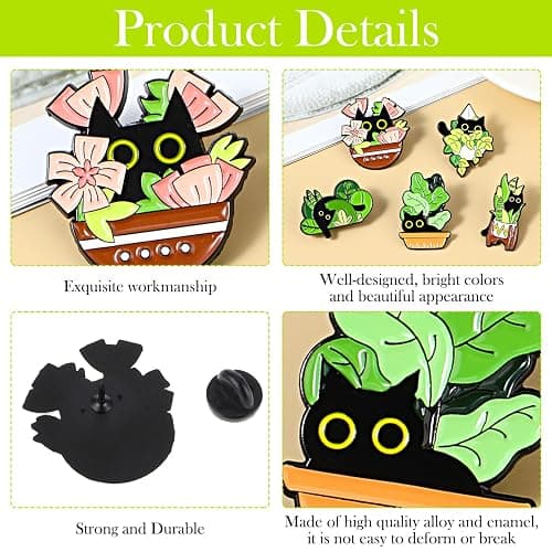 Mabor 5Pcs Funny Animal Enamel Brooch Pins Badges, Cat Enamel Pins Set Cartoon Lapel Badges for Women Girl Cute Black Cat Pins for Bags Clothing thumbnail 3