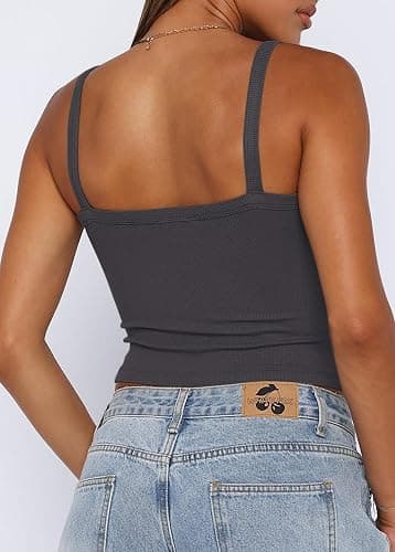 iGENJUN Womens Spaghetti Strap V-Neck Ribbed Tank Tops for Women 2025 Slim Fitted Soft Camisole Basic Layering Shirts thumbnail 2