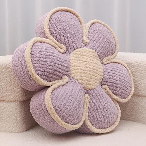 Nmkopzy Flower Pillow Daisy Flower Shaped Decorative Preppy Throw Pillows,16" Cute Fluffy Soft Floor Cushion for Sofa Couch Bed Room Bedroom Decor Aesthetic (1, Lavender, 16 Inch) - 16 Inch - Lavender - 1 - Image 1