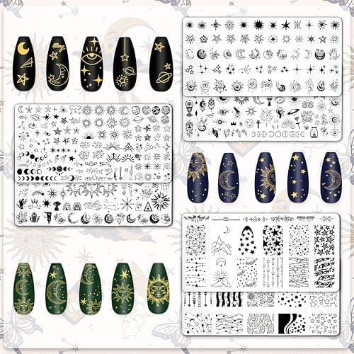 Whaline 6Pcs Sun Moon Star Nail Plates Stamping Set Groovy Stamp Templates Nail Art Plates for DIY Print Manicure Salon Design Gift Supplies thumbnail 4