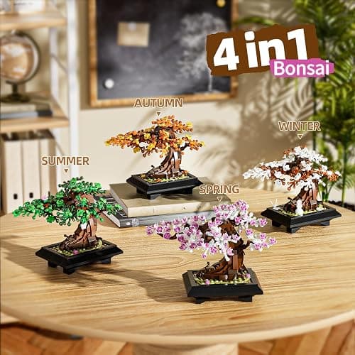 Muiurple 4 in 1 Bonsai Tree Building Set, Four Season Cherry Bonsai Tree Building Kit, Artificial Plant Decor for Home, Desk Greenery, Mother's Day Present, Xmas Gifts for Adults Girls&Boys (529pcs) thumbnail 6