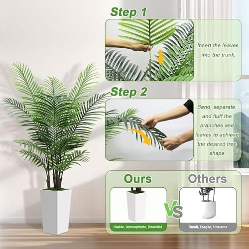 5FT Fake Plant Artificial Palm Tree Indoor Decor – Faux Plants Indoor Tall with White Planter – Artificial Tree Floor Plant for Living Room Office Home thumbnail 6