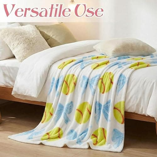 HunnmingRe Softball Blanket 50''x60'', Coquette Blue Bow White Soft Throw Blanket Softball Gifts for Girls Women Team Players Coach Unique Gifts for Sports Lovers thumbnail 4