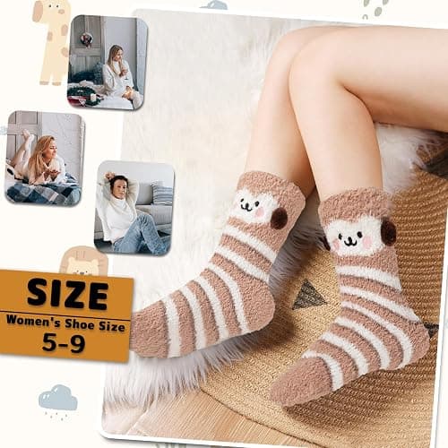 COOPLUS Fuzzy Socks for Women Warm Fluffy Cozy Winter Soft Home Slipper Socks (5 Pairs) thumbnail 5