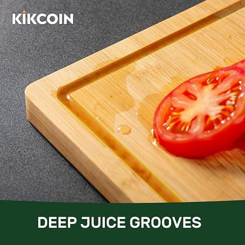 Bamboo Cutting Boards for Kitchen, Extra Large Wood Cutting Board with Deep Juice Groove and Handle Heavy Duty Chopping board, Kikcoin, 17.6" x 12" thumbnail 5