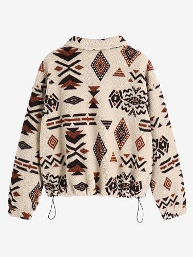 ZAFUL Women's Fashion Long Sleeve Lapel Half Zip Plain Faux Fur Sweatshirt Solid Color Crop Pullover Tops thumbnail 2