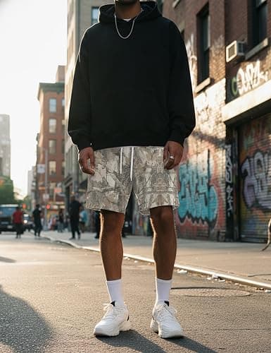 Navonta Mens Camo Shorts Maple Leaf Print Elastic Waist Graphic Athletic Shorts Baggy Drawstring Sweat Shorts with Pockets thumbnail 2