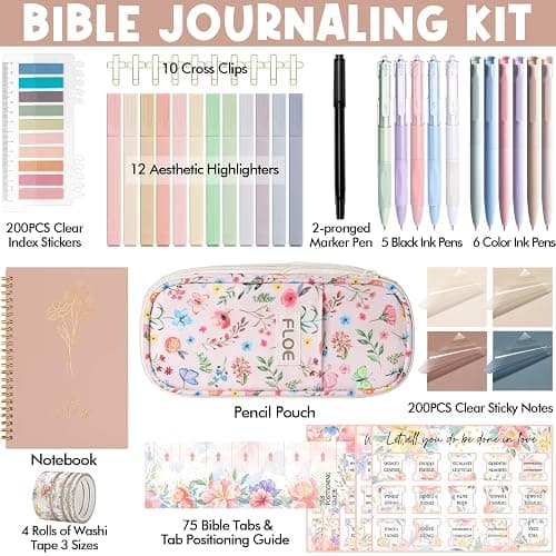 Bible Study Supplies Journaling Kit for Women, Christmas Christian Gifts for Women, Bible Study Tools with Pastel Highlighters and Pens No Bleed, Pencil Case Notebook Annotation Kit Accessories Set thumbnail 2