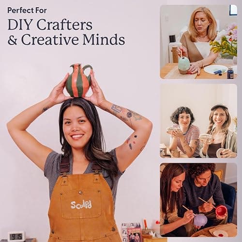Sculpd - The Original Pottery Kit - Complete Air Dry Clay Kit for Adults Includes Sculpting Tools, Varnish, Paint Brushes, Guides, Arts & Crafts Sets, Gloss Varnish with Pastel Tones thumbnail 4