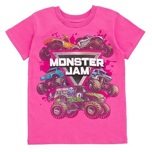 Monster Jam Girls 2 Pack T-Shirts Toddler to Big Kid Grave Digger El Toro Loco Whiplash Monster Mutt Dalmatian Megalodon thumbnail 5