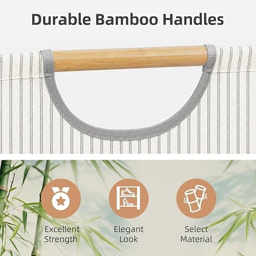 STORAGE MANIAC 2-Pack Large Laundry Hamper, 100L (26.4 Gal) Collapsible Laundry Basket with Bamboo Handles, Freestanding Waterproof Clothes Hamper for Laundry Room, Bedroom, Dorm, Towels, Stripe thumbnail 4
