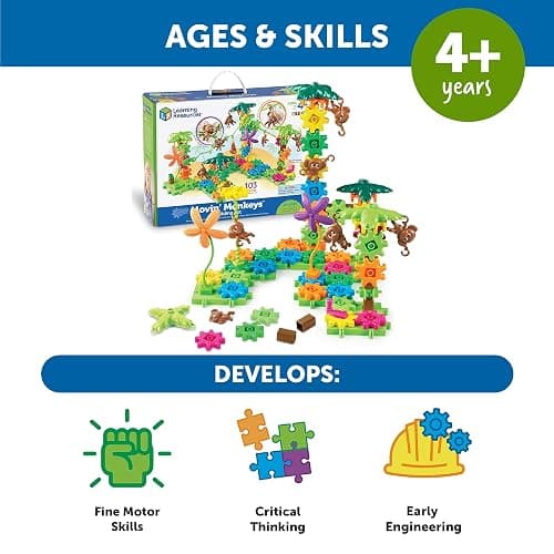 Learning Resources Gears Movin' Monkeys Building Play Set, STEM Activities, Fine Motor Skills, Toddler Explorer Kit, Science and Construction, Boys and Girls Gifts, Ages 5 and Up thumbnail 4