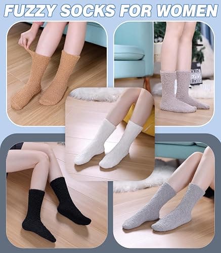 AOXION Fuzzy Socks for Women Fluffy Slipper Winter Warm Soft Cozy Microfiber Plush Home Sleeping Socks thumbnail 2