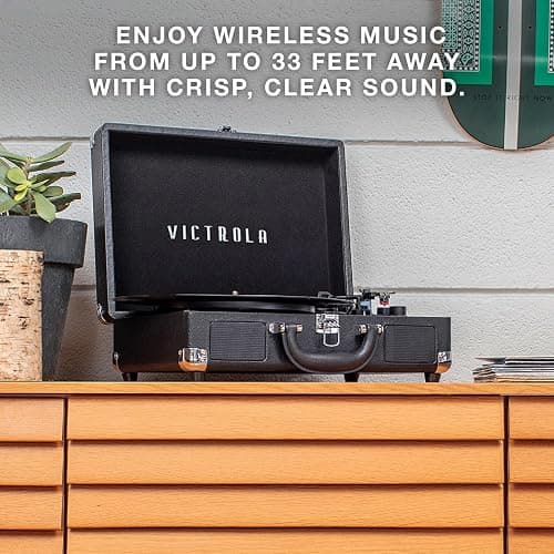 Victrola Journey Bluetooth Portable Suitcase Record Player – with Built-in Speakers, 3 Speed Vinyl Record Player, RCA Out, Headphone Jack (Brown) thumbnail 5