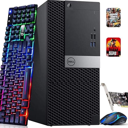 Dell Gaming Tower Desktop PC – Intel Core i5-7500 7th Gen 3.4GHz – 16GB DDR4 RAM – 256GB SSD – GeForce GT 1030 – RGB Keyboard & Mouse – WiFi – Windows 11 Pro – Gaming Computer (Renewed) - Image 1