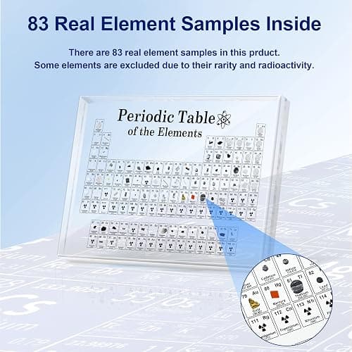 ZXMOTO Periodic Table with Real Elements Inside, Acrylic Periodic Table with Colorful LED Lights and 83 Real Samples Display Gift for Students, Kids and Teacher thumbnail 3