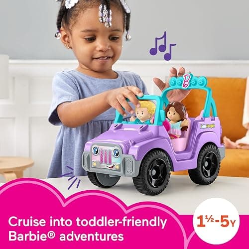 Fisher-Price Little People Barbie Toddler Toy Car Beach Cruiser with Music Sounds and 2 Figures for Pretend Play Kids Ages 18+ Months​ thumbnail 3