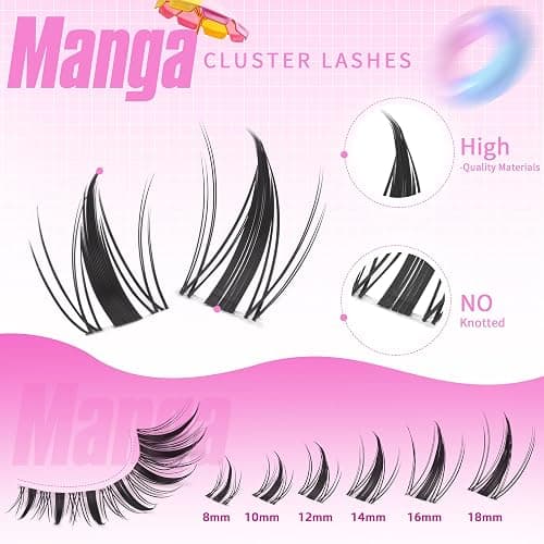 Geeneiya Manga Lashes Clusters Kit DIY Lash Extension, 8-18MM Invisible Lash Clusters, Soft Band Cluster Eyelash Extensions Kit with Waterproof Lash Bond and Seal, Lash Remover, Tweezers for Beginners thumbnail 4