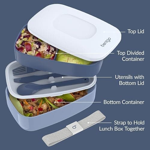 Bentgo Classic - Adult Bento Box, Stackable 3-Compartment Lunch Box with Removable Utensil Set and Sealing Strap, BPA-Free, Food Container Ideal for Meal Prep, Work, and On the Go (Slate) thumbnail 6